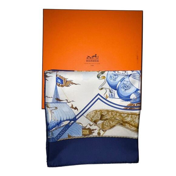 Hermes Carré 90 Au Dela Des Cinq Mers Scarf Boxed NWT - Picture 2 of 16
